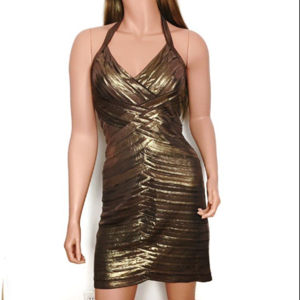 BCBG gold cocktail dress (xs nwt)